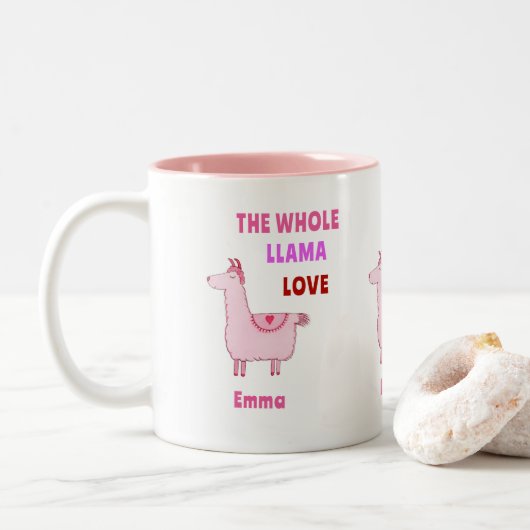 Eine ganze Lama-Liebe Zweifarbige Tasse (Mit Donut)