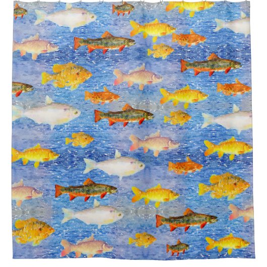 Eine ganze Menge Fisch im Duschvorhang des Meeres (Vorderseite)