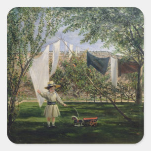 Eine Garten-Szene, mit einem Jungen Quadratischer Aufkleber