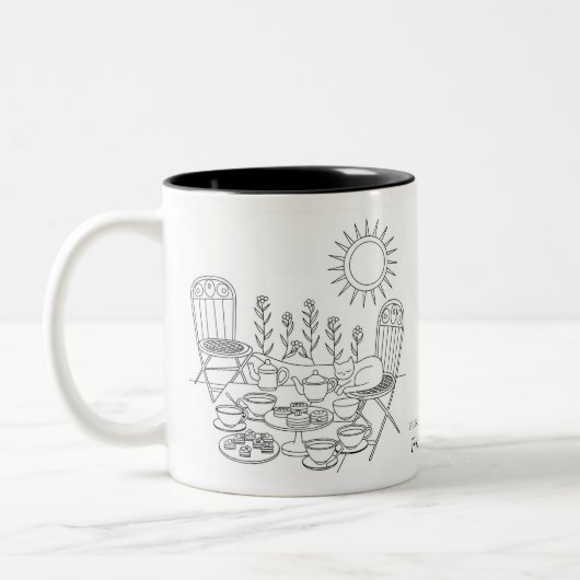 Eine Garten-Teeparty mit schlafender Katze Tasse (Links)