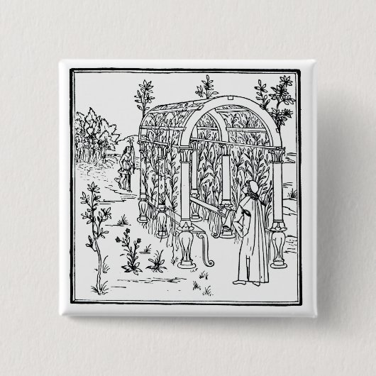 Eine Gartenszene, von "Hypnerotomachia Poliphili" Button (Vorderseite)