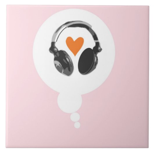 Eine Gedankenblase mit einem Herzen und Kopfhörern Fliese (Vorderseite)