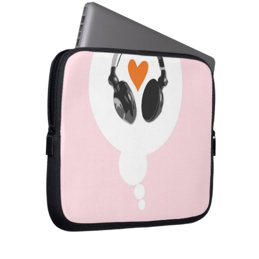 Eine Gedankenblase mit einem Herzen und Kopfhörern Laptopschutzhülle (Vorne Rechts)