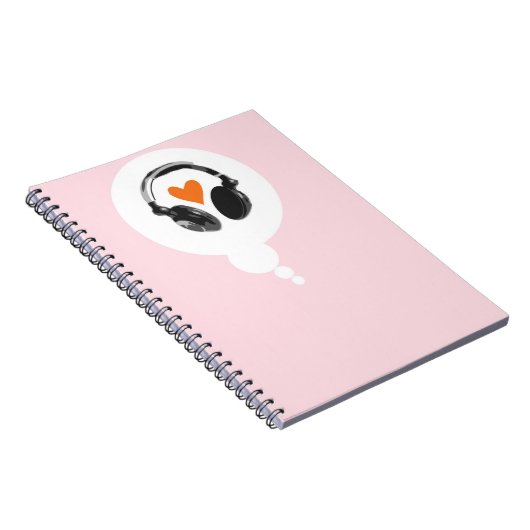 Eine Gedankenblase mit einem Herzen und Kopfhörern Notizblock (Rechte Seite)