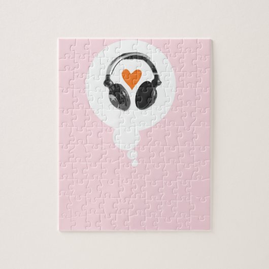 Eine Gedankenblase mit einem Herzen und Kopfhörern Puzzle (Vertikal)