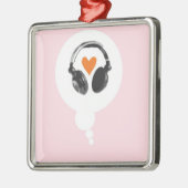 Eine Gedankenblase mit einem Herzen und Kopfhörern Silbernes Ornament (Links)