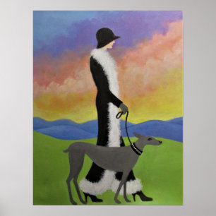 Eine gehende Dame ihr Hundplakat Poster