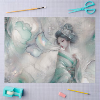 Eine Geisha in grüner Design-Serie #22 Seidenpapier