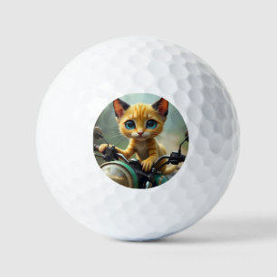 Eine gelbe Katze mit schwarzen Ohren und großen bl Golfball