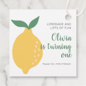 Eine gelbe Lemon drehen 1. Geburtstag Geschenkanhänger (Rückseite)