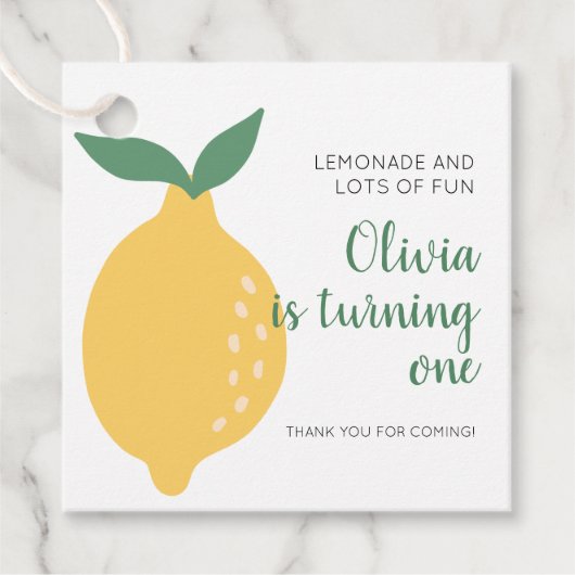 Eine gelbe Lemon drehen 1. Geburtstag Geschenkanhänger (Vorderseite)