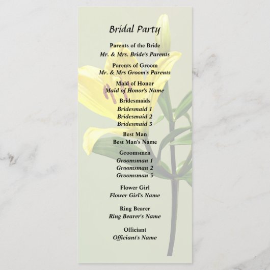 Eine gelbe Lilie Programm (Rückseite)