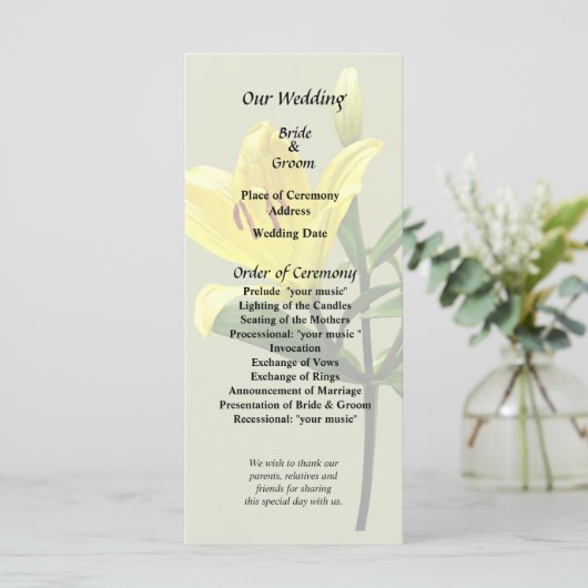 Eine gelbe Lilie Programm (Stehend Vorderseite)