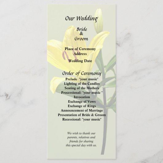 Eine gelbe Lilie Programm (Vorderseite)