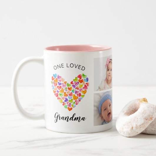 Eine geliebte Mimi Vier-Foto Collage Zweifarbige Tasse (Mit Donut)