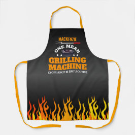 Eine Gemeine Grillmaschine flammt auf SCHWARZ Schürze