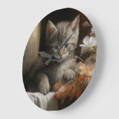 Eine gemütliche Ecke Tabby Kitten Große Wanduhr (Winkel)