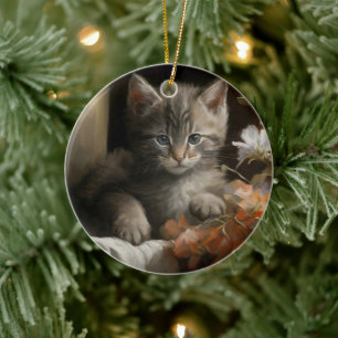 Eine gemütliche Ecke Tabby Kitten Keramik Ornament