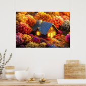 Eine gemütliche Hütte im Herzen eines Waldes Poster (Küche)