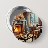 Eine gemütliche Winterlandschaft am Kamin Button (Vorne & Hinten)