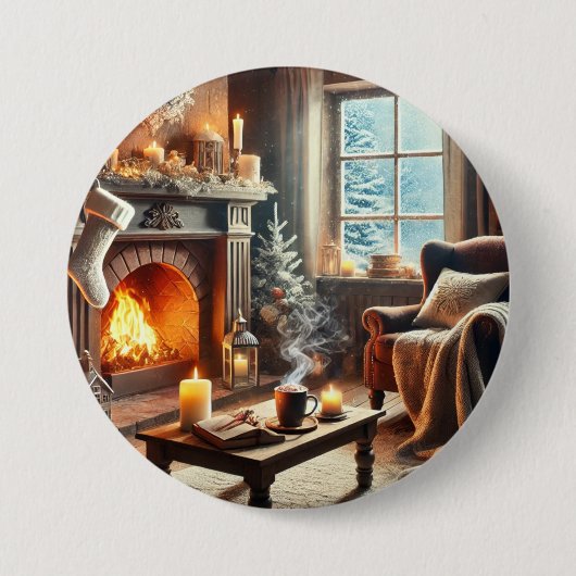 Eine gemütliche Winterlandschaft am Kamin Button (Vorderseite)