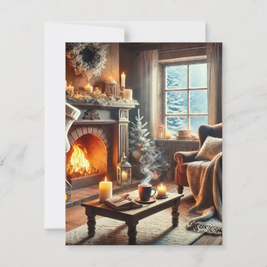 Eine gemütliche Winterlandschaft am Kamin Dankeskarte (Vorderseite)