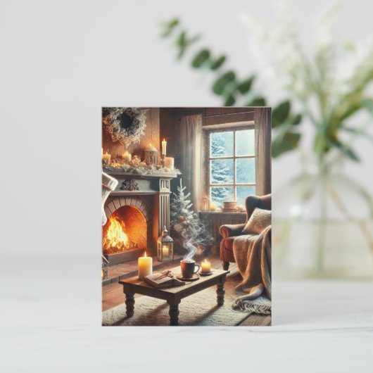 Eine gemütliche Winterlandschaft am Kamin Dankeskarte (Stehend Vorderseite)