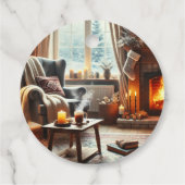 Eine gemütliche Winterlandschaft am Kamin Geschenkanhänger (Rückseite)