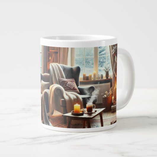 Eine gemütliche Winterlandschaft am Kamin Jumbo-Tasse (Vorderseite Rechts)