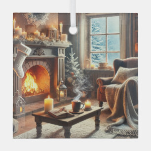 Eine gemütliche Winterlandschaft am Kamin Ornament Aus Glas