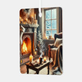 Eine gemütliche Winterlandschaft am Kamin Ornament Aus Metall (Vorderseite links)