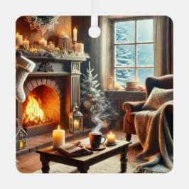 Eine gemütliche Winterlandschaft am Kamin Ornament Aus Metall