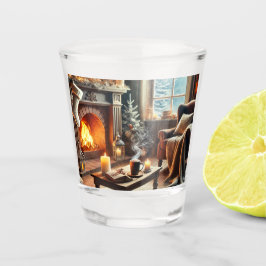 Eine gemütliche Winterlandschaft am Kamin Schnapsglas