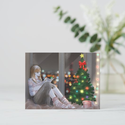 Eine gemütliche Winternacht. Feiertagspostkarte (Stehend Vorderseite)