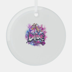 Eine Giraffe mit Pajamas und einem Skateboard Ornament Aus Glas