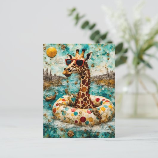 Eine Giraffe zum Urlaub in einem Floating-Donut Postkarte (Stehend Vorderseite)