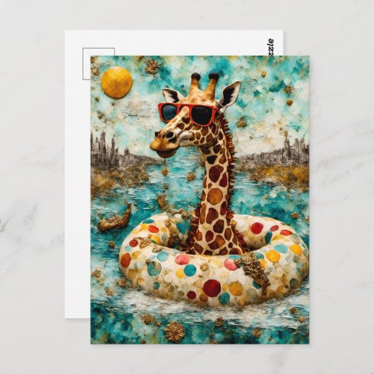 Eine Giraffe zum Urlaub in einem Floating-Donut Postkarte (Vorne/Hinten)
