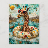 Eine Giraffe zum Urlaub in einem Floating-Donut Postkarte (Vorderseite)