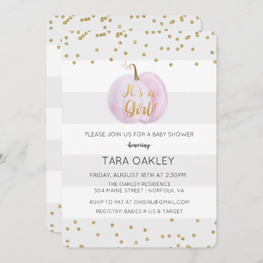 Eine Girl Pumpkin Glitzer Kinderdusche Einladung (Vorne/Hinten)