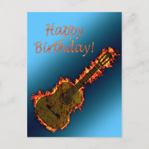 Eine Gitarre, die so heiß ist, dass man Flammen se Postkarte