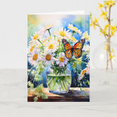 Eine Glass-Vase von Daisis und ein Monarch Butterf Karte (Gelbe Blume)