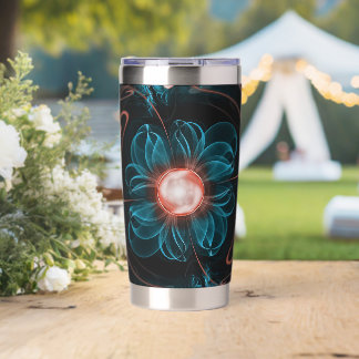 Eine Glitch-Wasserflasche mit tausend Fragen Thermobecher