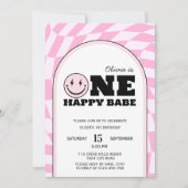 Eine glückliche Babe Pink Girls Einladung Geburtst (Vorderseite)