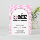 Eine glückliche Babe Pink Girls Einladung Geburtst (Stehend Vorderseite)