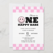 Eine glückliche Babe Pink Girls Einladung Geburtst (Vorderseite)