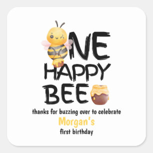 Eine glückliche Biene Honig Gelb Bienen Mädchen 1 Quadratischer Aufkleber