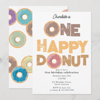 Eine glückliche Donut-Einladung 1.  Erste Geburtst Einladung