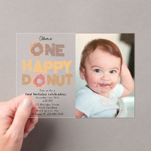 Eine glückliche Donut-Einladung zum 1.  ersten Geb Acryleinladungen