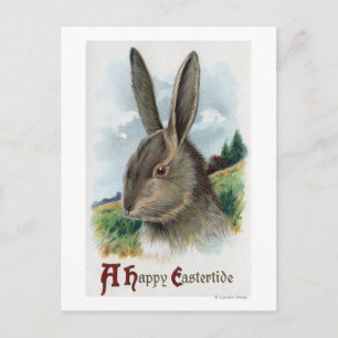 Eine glückliche EastertideGray Kaninchen-Szene Feiertagspostkarte