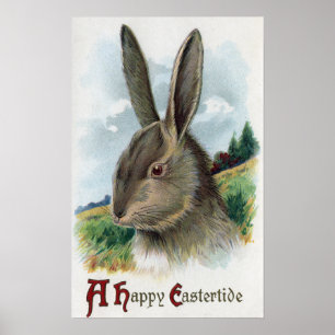 Eine glückliche EastertideGray Kaninchen-Szene Poster